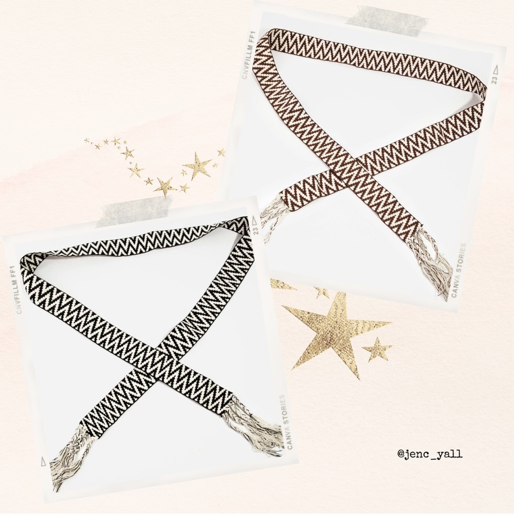 Boho Zig Zag Pattern Braided Belt 60” available in Black or Brown